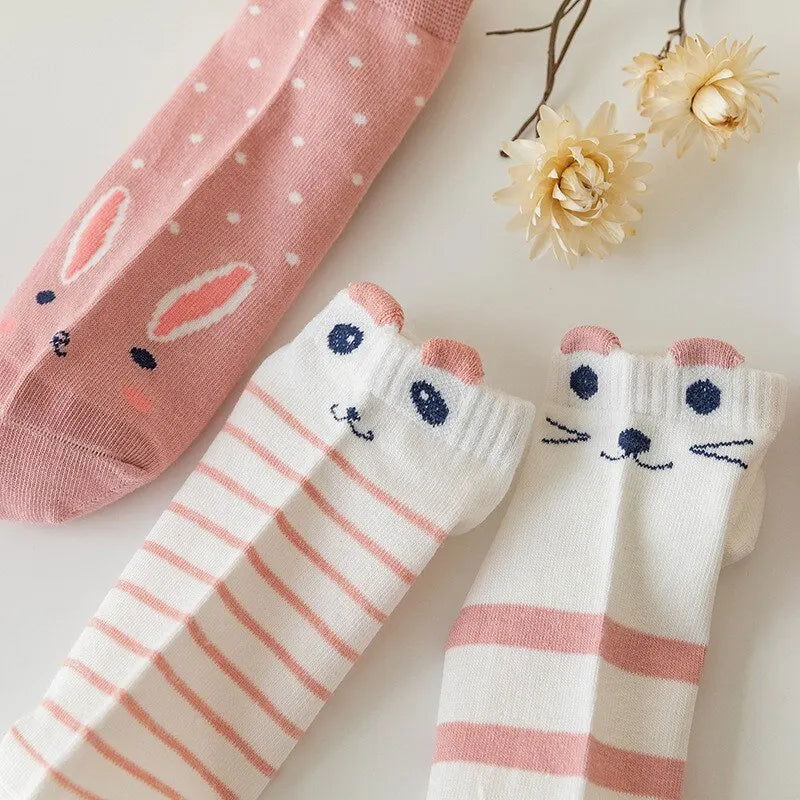 5 Pairs Women's Short Tube Socks Pink Cat Thin Four Seasons Cute Boat Sockslow Top Ins Trendy Socks - Slobuy