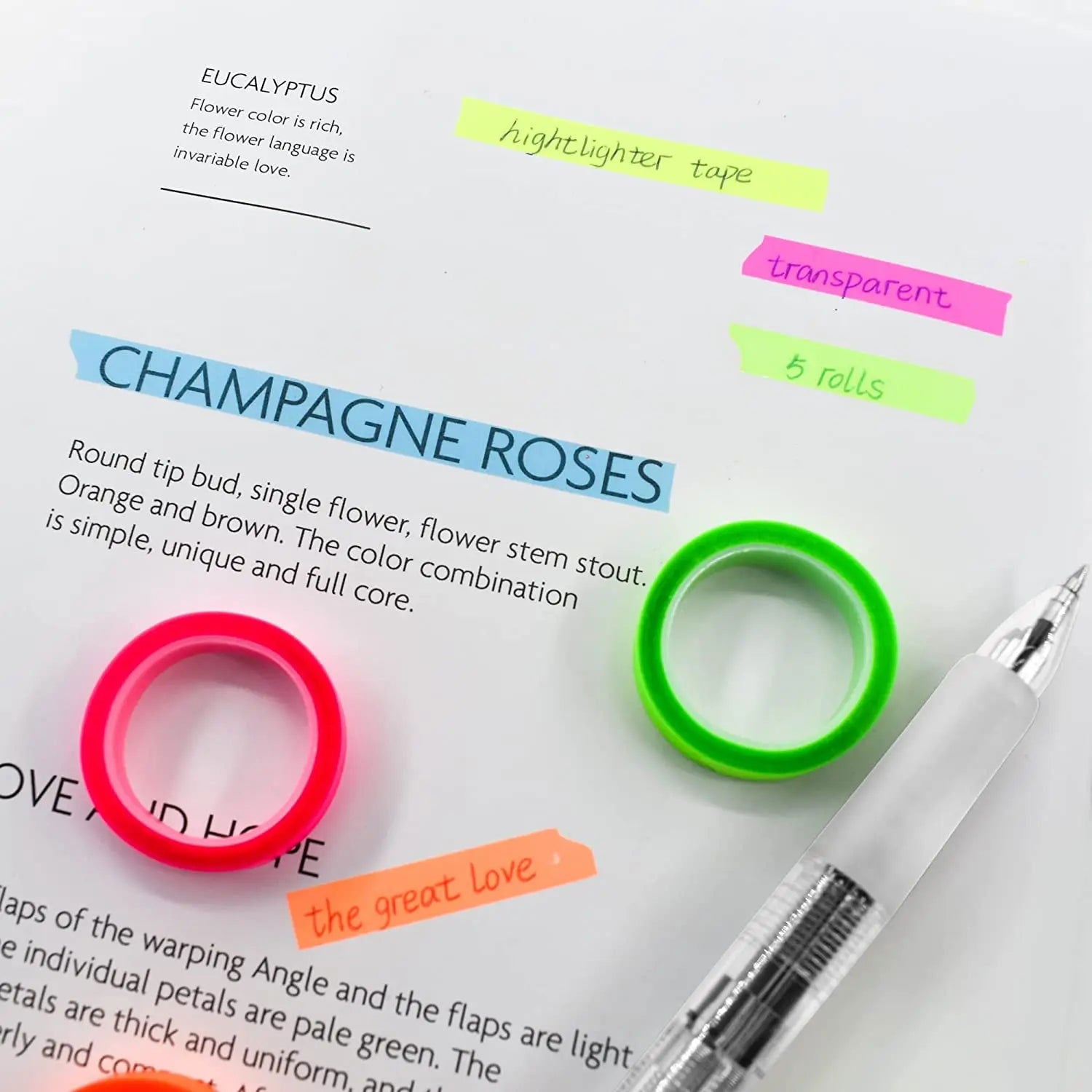 5 Roll 5 Colors Stickers Transparent Fluorescent Index Tabs Flags 5m Sticky Note Stationery Children Gift School Office Supplies - Slobuy
