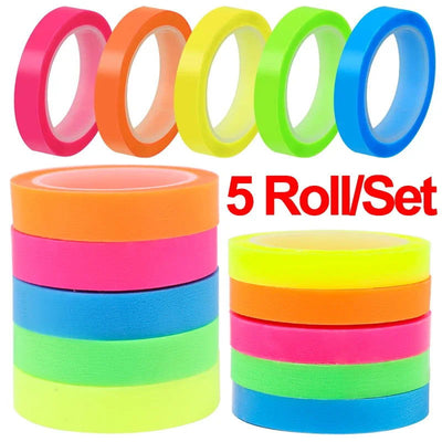 5 Roll Index Stickers Transparent Fluorescent Tape Waterproof Tabs Taking Notes Label Children Gift School Office Adhesive Tape - Slobuy