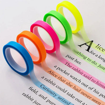 5 Roll Index Stickers Transparent Fluorescent Tape Waterproof Tabs Taking Notes Label Children Gift School Office Adhesive Tape - Slobuy