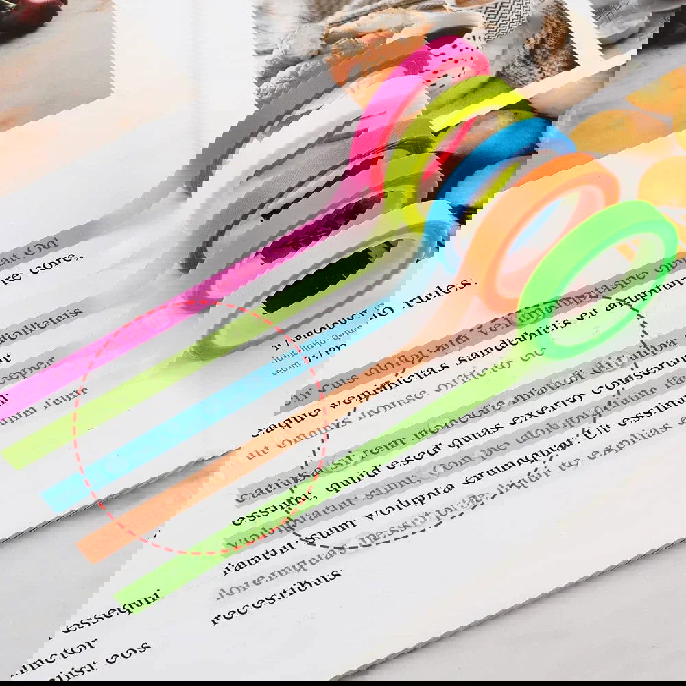 5 Roll Index Stickers Transparent Fluorescent Tape Waterproof Tabs Taking Notes Label Children Gift School Office Adhesive Tape - Slobuy