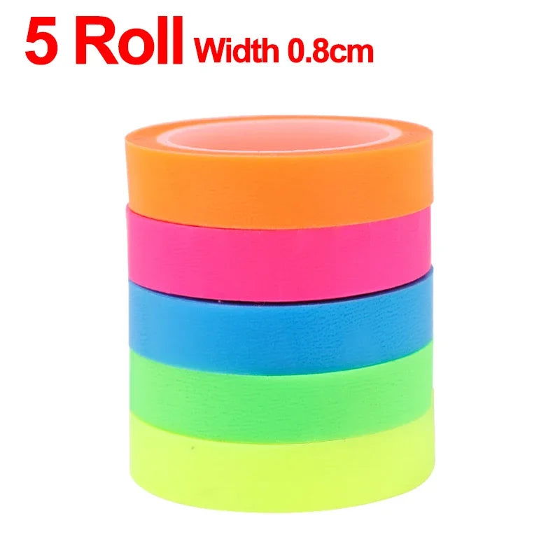 5 Roll Index Stickers Transparent Fluorescent Tape Waterproof Tabs Taking Notes Label Children Gift School Office Adhesive Tape - Slobuy