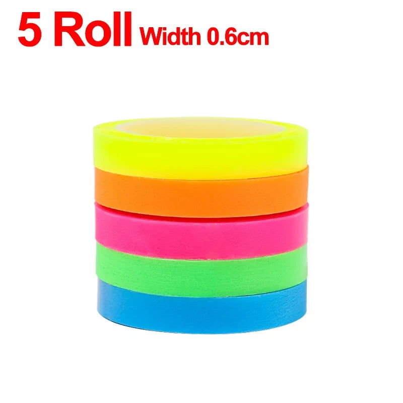 5 Roll Index Stickers Transparent Fluorescent Tape Waterproof Tabs Taking Notes Label Children Gift School Office Adhesive Tape - Slobuy