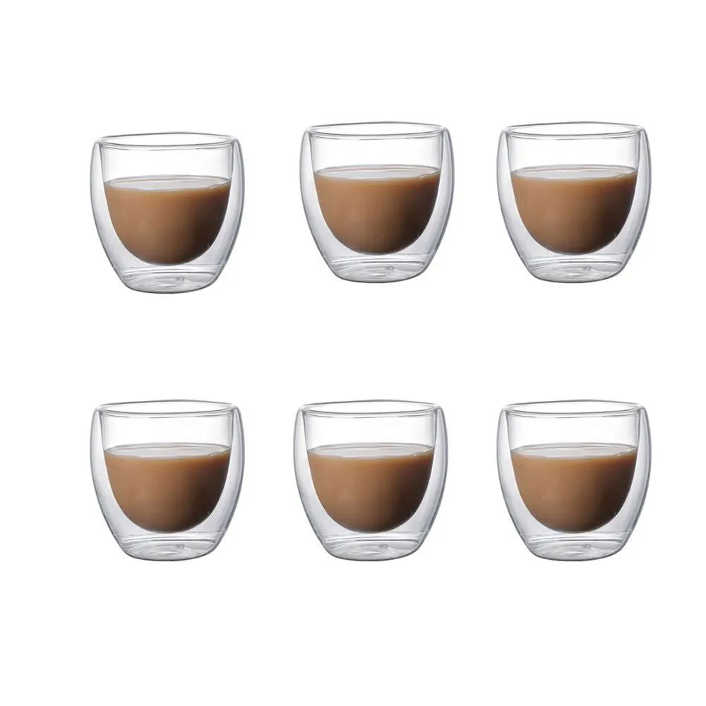 5 Sizes 6 Pack Clear Double Wall Glass Coffee Mugs Insulated Layer Cups Set for Bar Tea Milk Juice Water Espresso Shot Glass - Slobuy