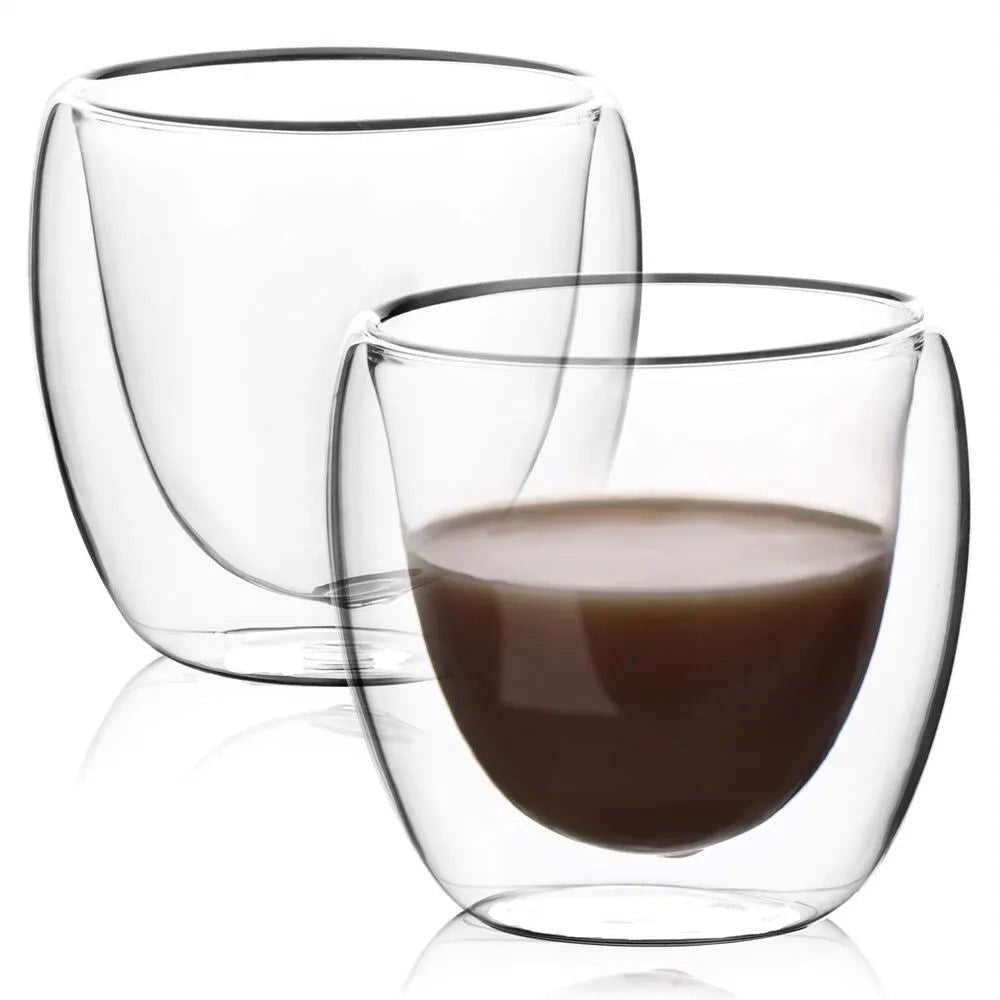 5 Sizes 6 Pack Clear Double Wall Glass Coffee Mugs Insulated Layer Cups Set for Bar Tea Milk Juice Water Espresso Shot Glass - Slobuy