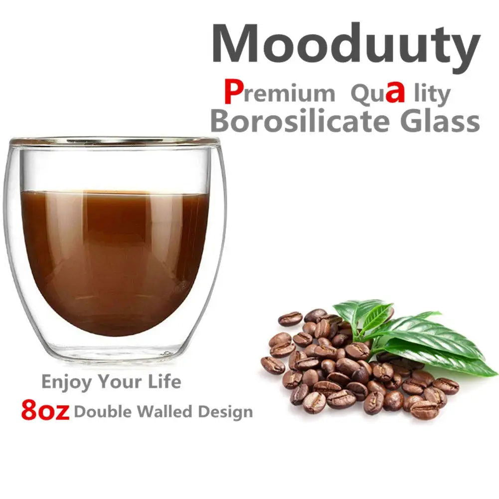 5 Sizes 6 Pack Clear Double Wall Glass Coffee Mugs Insulated Layer Cups Set for Bar Tea Milk Juice Water Espresso Shot Glass - Slobuy