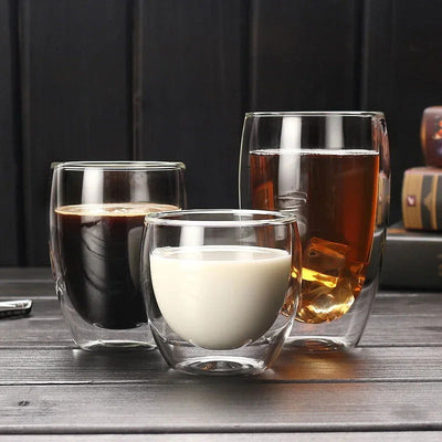 5 Sizes Double Wall Insulated Glass Cup Clear Espresso Coffee Mugs Handmade Beer Mug Tea Milk glass Whiskey Glass Cups Drinkware - Slobuy