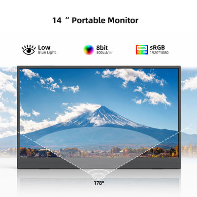 14-inch 1920*1080 Portable Monitor 400cd / m² 60HZ 16: 9 For Laptop XBox PS4 / 5 Switch  Cell  Phone  Computer Extension Office - Slobuy