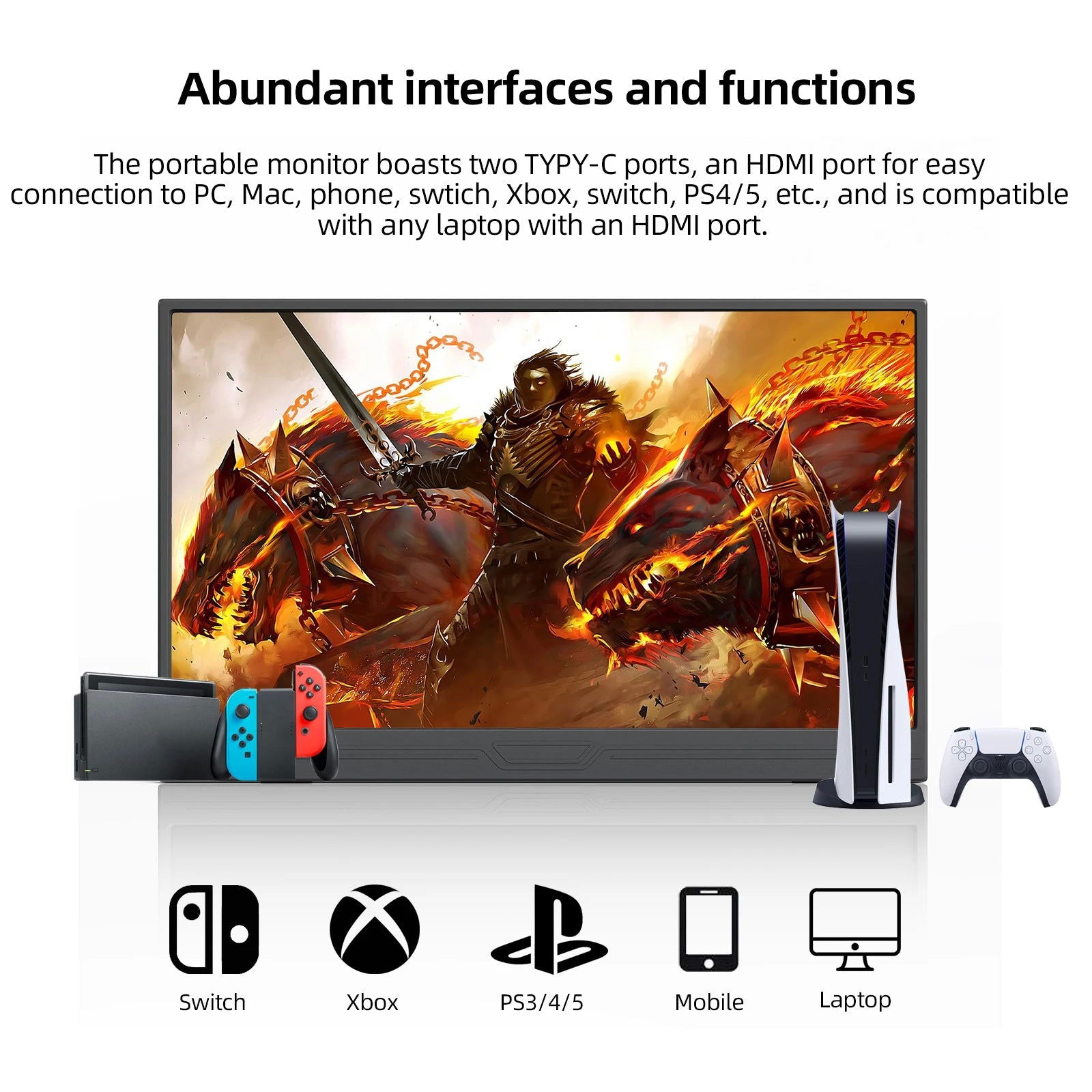 14-inch 1920*1080 Portable Monitor 400cd / m² 60HZ 16: 9 For Laptop XBox PS4 / 5 Switch  Cell  Phone  Computer Extension Office - Slobuy