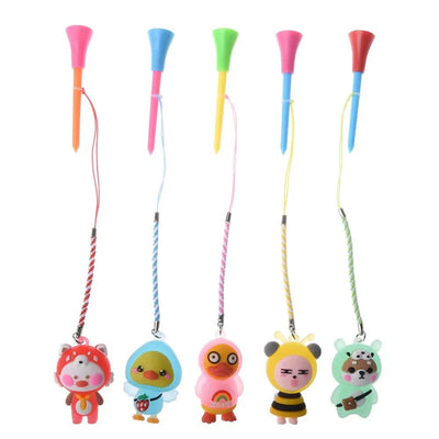 5pcs Golf Rubber With flash Tee With Cartoon Pattern Golf Ball Holder With Handmade Rope Prevent Loss Golf Accessories Golf Gift - Slobuy