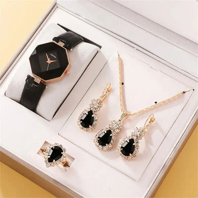 5pcs Set Watches Set Luxury Rhinestone Women Fashion Elegant Wristwatch Quartz Watch For Girl Ladies Clock Relogio - Slobuy