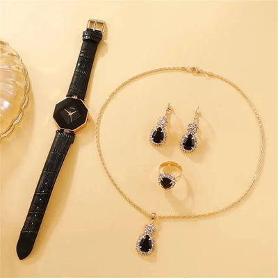 5pcs Set Watches Set Luxury Rhinestone Women Fashion Elegant Wristwatch Quartz Watch For Girl Ladies Clock Relogio - Slobuy