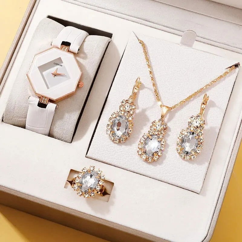 5pcs Set Watches Set Luxury Rhinestone Women Fashion Elegant Wristwatch Quartz Watch For Girl Ladies Clock Relogio - Slobuy
