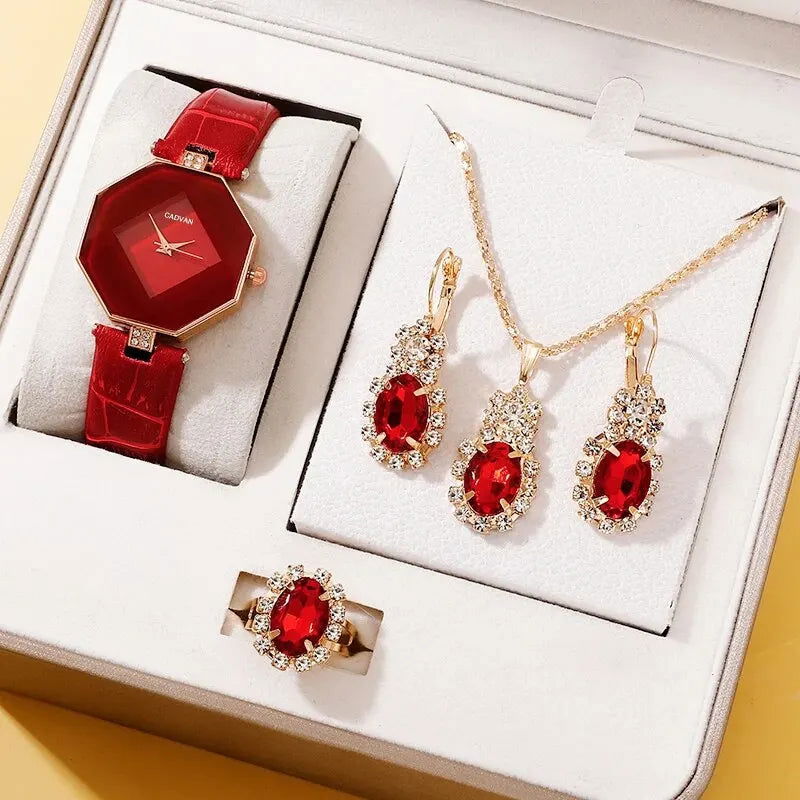 5pcs Set Watches Set Luxury Rhinestone Women Fashion Elegant Wristwatch Quartz Watch For Girl Ladies Clock Relogio - Slobuy