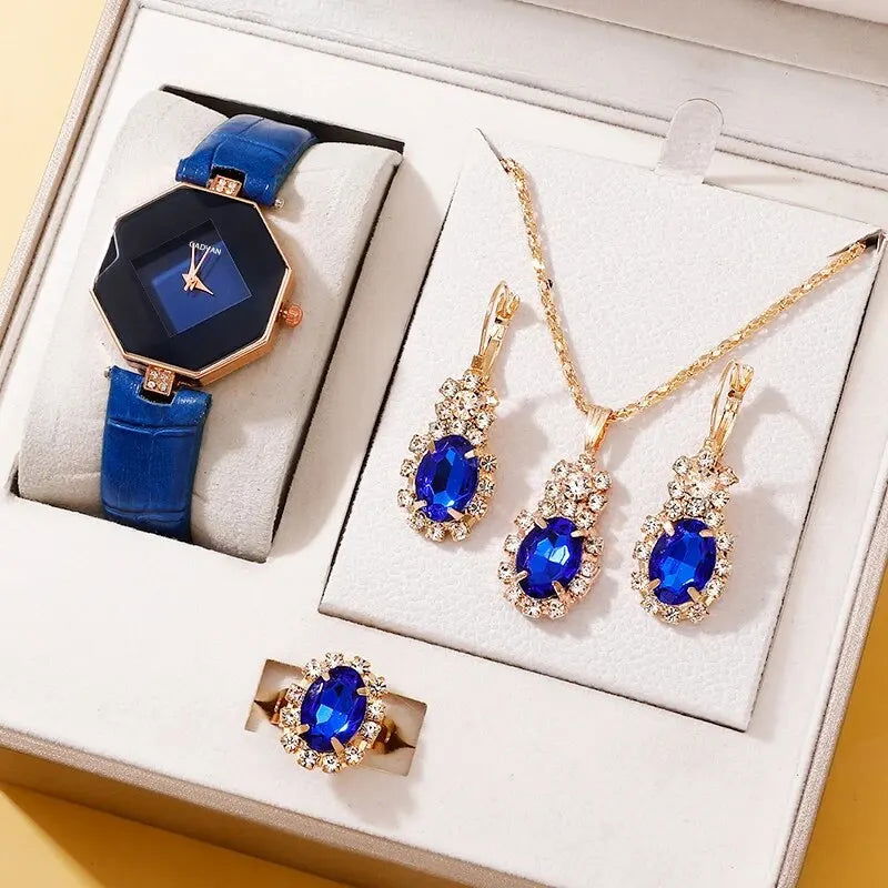 5pcs Set Watches Set Luxury Rhinestone Women Fashion Elegant Wristwatch Quartz Watch For Girl Ladies Clock Relogio - Slobuy