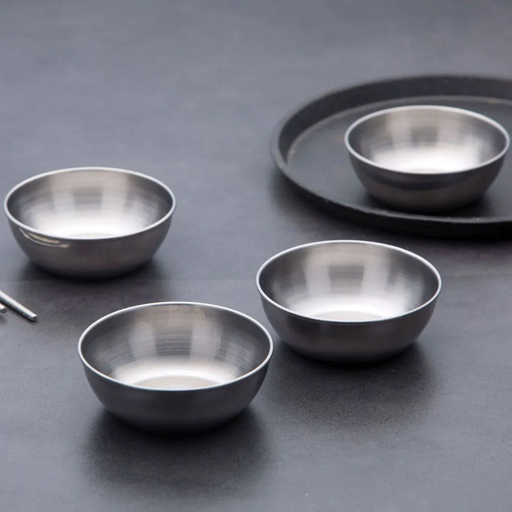 5pcs Stainless Steel Seasoning Sauce Dish Small Dish Dip Bowl Side Plate Butter Sushi Plate Vinegar Dishe Kitchen Saucer - Slobuy