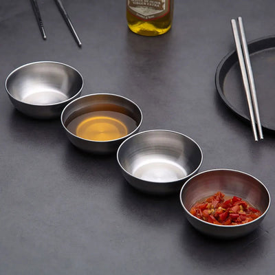 5pcs Stainless Steel Seasoning Sauce Dish Small Dish Dip Bowl Side Plate Butter Sushi Plate Vinegar Dishe Kitchen Saucer - Slobuy