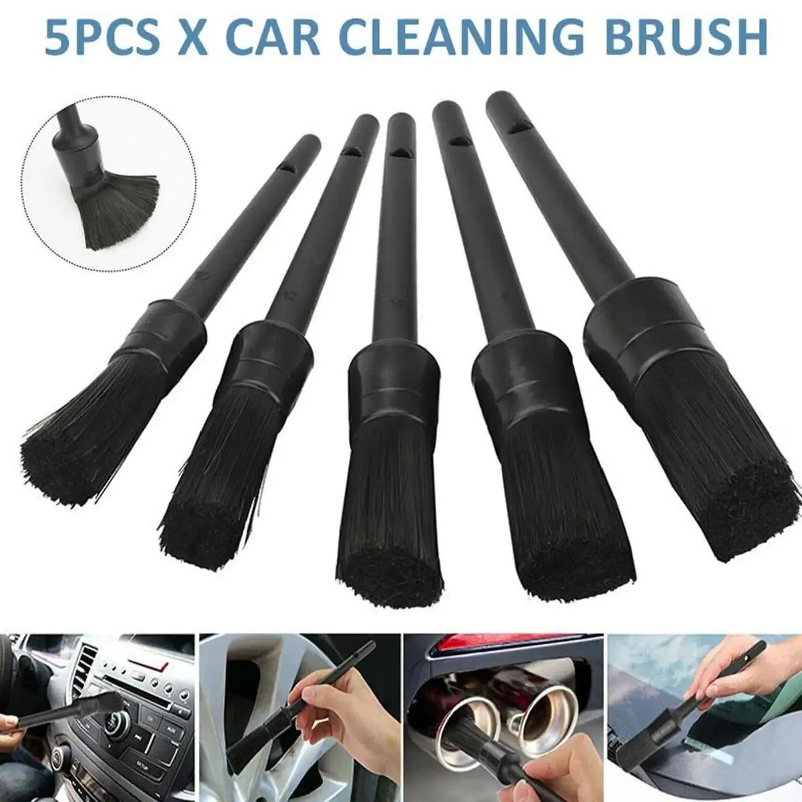 1/5x Car Detailing Cleaning Brushes Soft Detail Brush Wheel Cleaner Auto Dust Removal Brush Car Interior Exterior Accessories - Slobuy