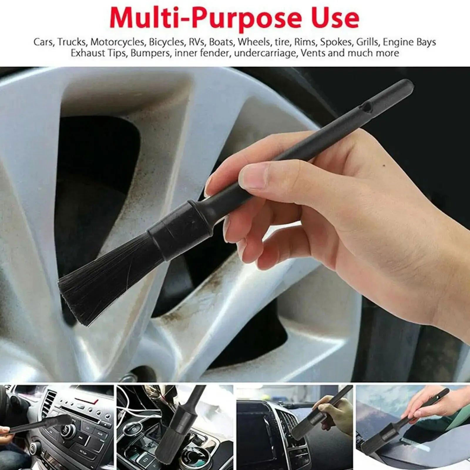 1/5x Car Detailing Cleaning Brushes Soft Detail Brush Wheel Cleaner Auto Dust Removal Brush Car Interior Exterior Accessories - Slobuy