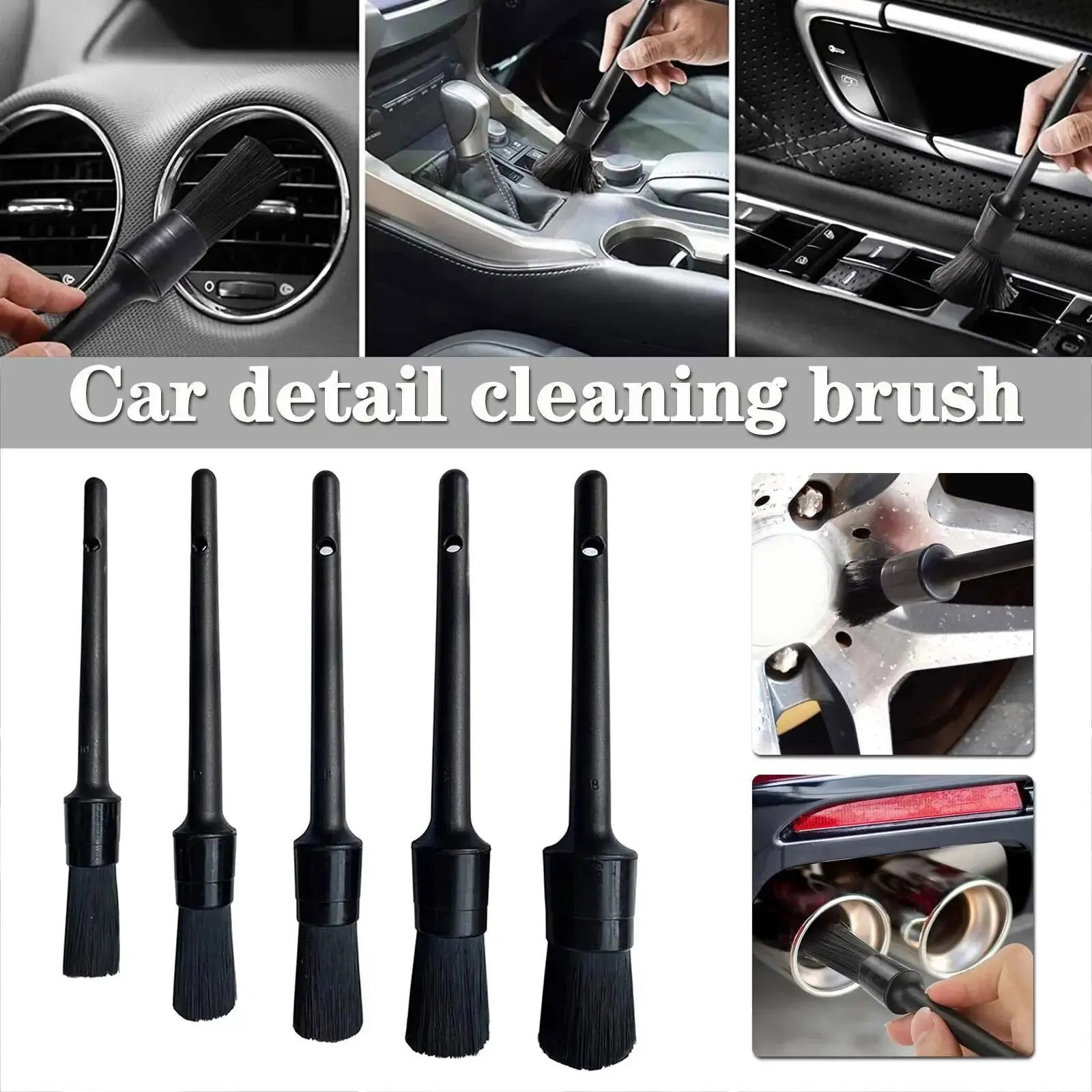 1/5x Car Detailing Cleaning Brushes Soft Detail Brush Wheel Cleaner Auto Dust Removal Brush Car Interior Exterior Accessories - Slobuy
