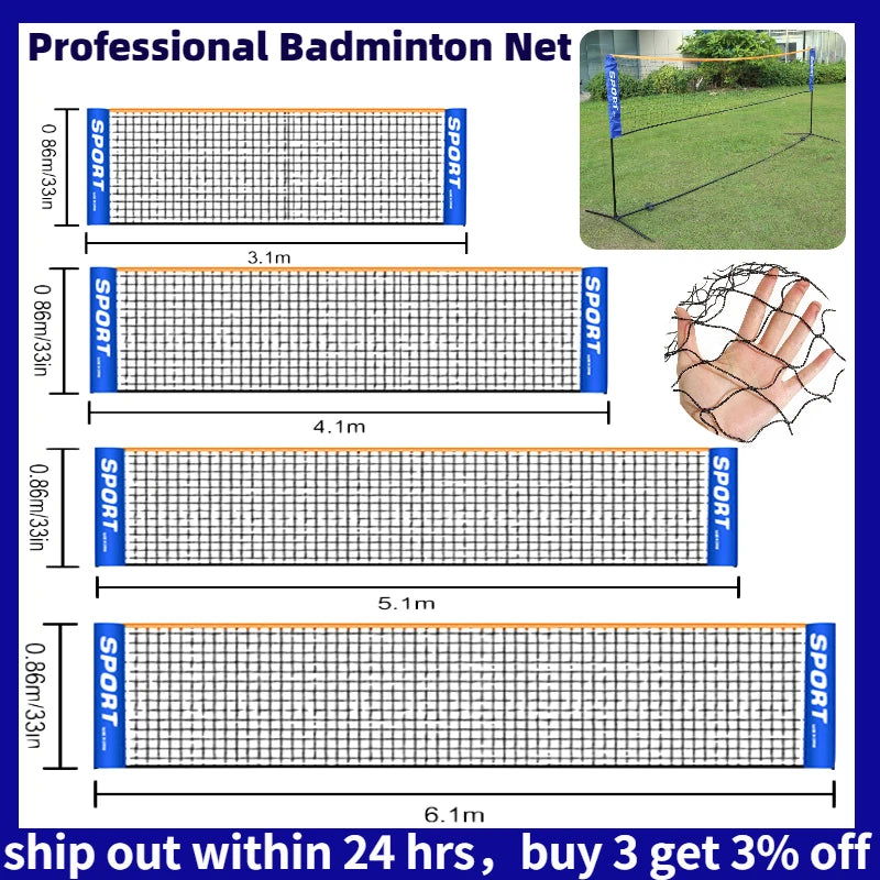 3.1/4.1/5.1/6.1m Professional Sport Training Standard Badminton Net Volleyball Net Easy Setup Outdoor Tennis Mesh Net Exercise - Slobuy