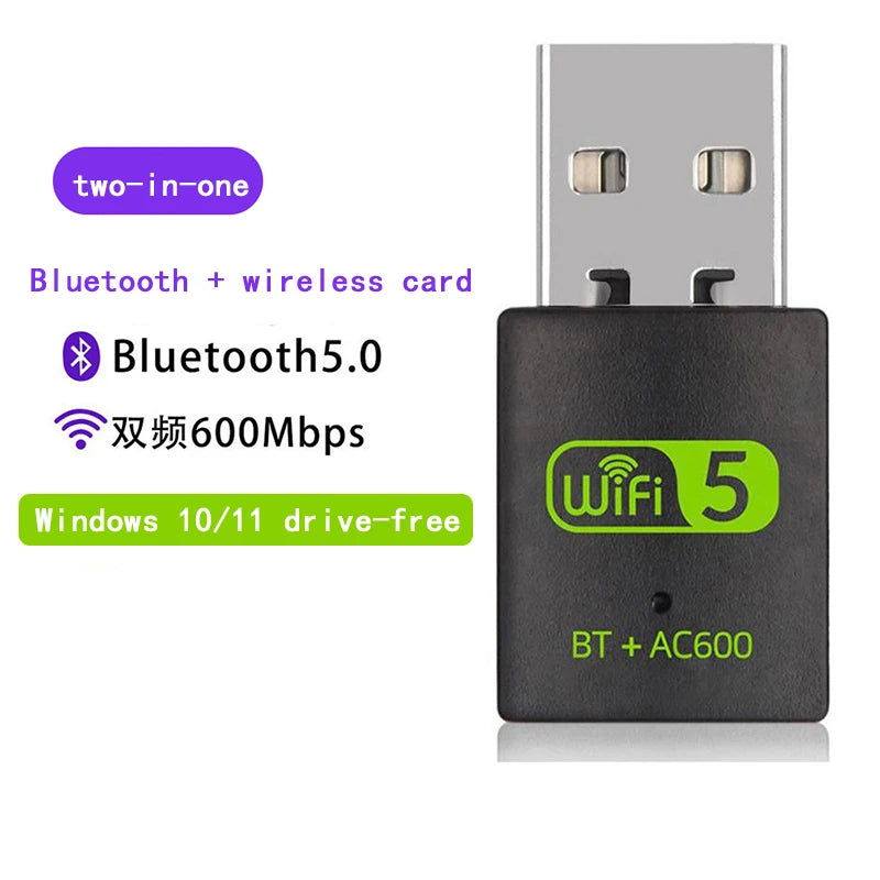 600M Dual-Band Wireless Network Card Drive Free 5G High-Speed Computer WiFi Receiver USB Bluetooth5.0 Wifi 2-in-1 - Slobuy
