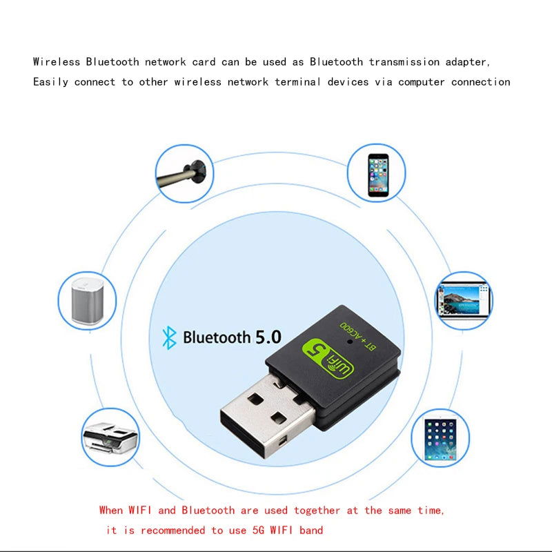 600M Dual-Band Wireless Network Card Drive Free 5G High-Speed Computer WiFi Receiver USB Bluetooth5.0 Wifi 2-in-1 - Slobuy