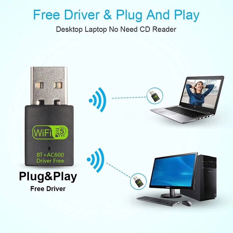 600M Dual-Band Wireless Network Card Drive Free 5G High-Speed Computer WiFi Receiver USB Bluetooth5.0 Wifi 2-in-1 - Slobuy