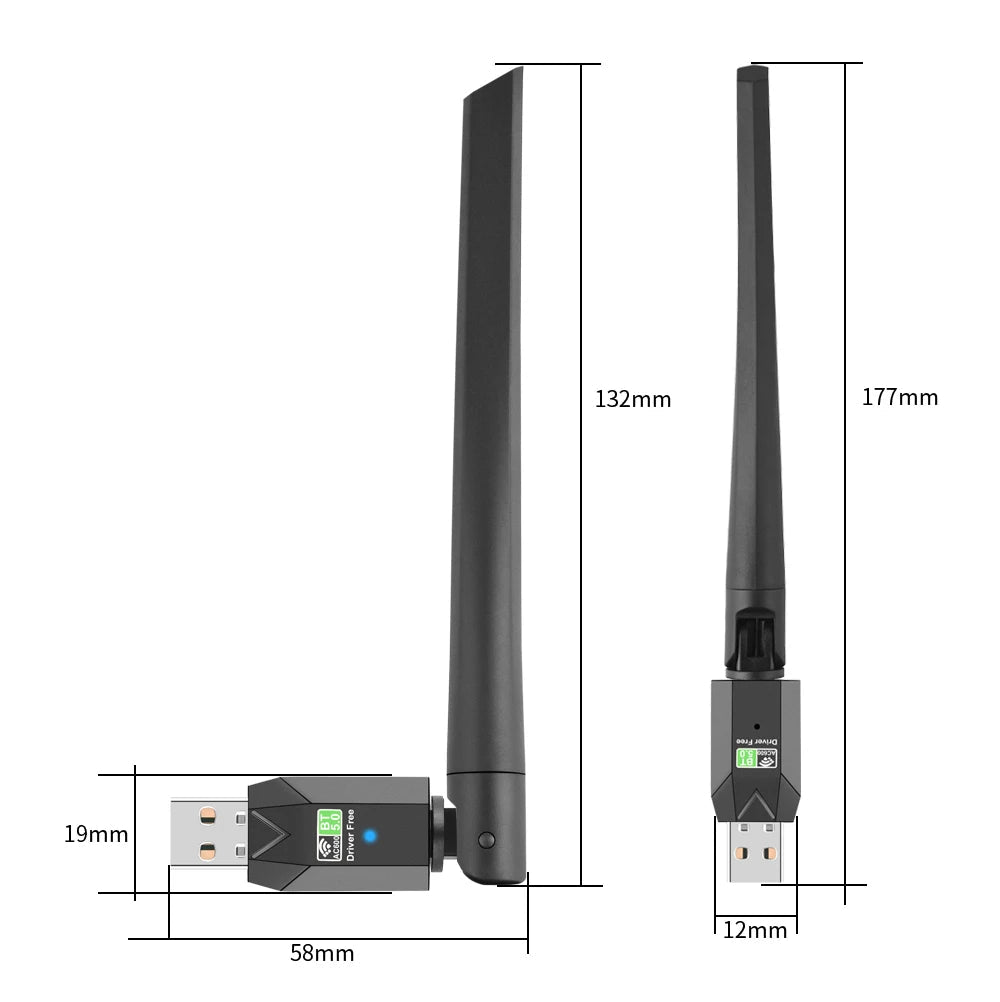 600Mbps USB WiFi Bluetooth 5.0 Adapter 2.4G 5GHz Wi-Fi Antenna Dual Band 802.11ac Mini Wireless Computer Network Card Receiver - Slobuy