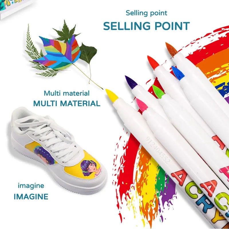 18/60Color Acrylic Paint Pens Brush Marker Pen for Artist Rock Painting,Glass,Ceramic Fabric DIY Card Making Art Supplie - Slobuy