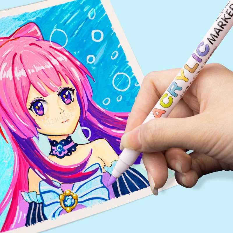 18/60Color Acrylic Paint Pens Brush Marker Pen for Artist Rock Painting,Glass,Ceramic Fabric DIY Card Making Art Supplie - Slobuy