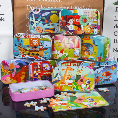 60 Pieces Jigsaw Puzzle Cartoon Animal Vehicle Montessori Games Children Educational Toys for Kids Christmas Gifts - Slobuy