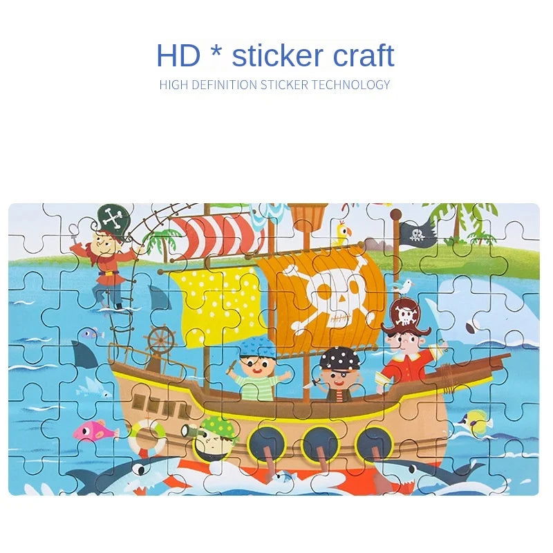 60 Pieces Jigsaw Puzzle Cartoon Animal Vehicle Montessori Games Children Educational Toys for Kids Christmas Gifts - Slobuy