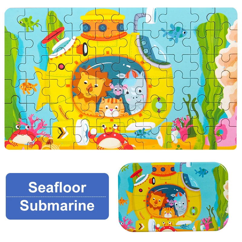 60 Pieces Jigsaw Puzzle Cartoon Animal Vehicle Montessori Games Children Educational Toys for Kids Christmas Gifts - Slobuy