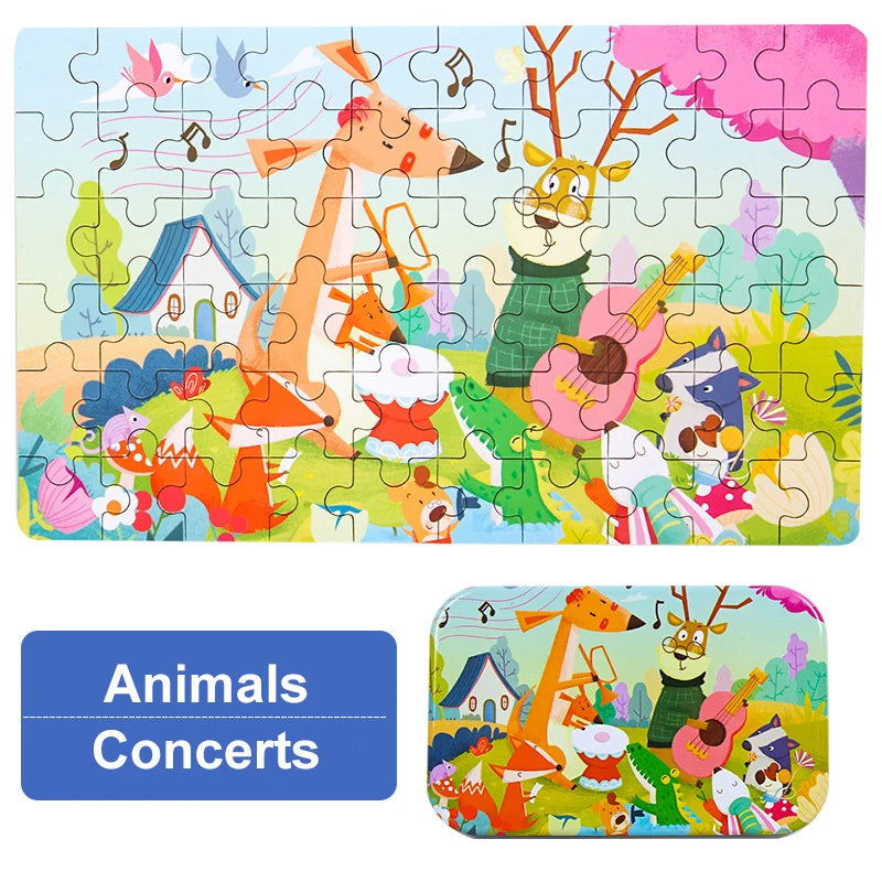 60 Pieces Jigsaw Puzzle Cartoon Animal Vehicle Montessori Games Children Educational Toys for Kids Christmas Gifts - Slobuy