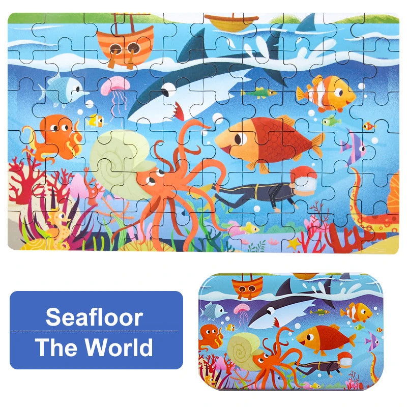 60 Pieces Jigsaw Puzzle Cartoon Animal Vehicle Montessori Games Children Educational Toys for Kids Christmas Gifts - Slobuy