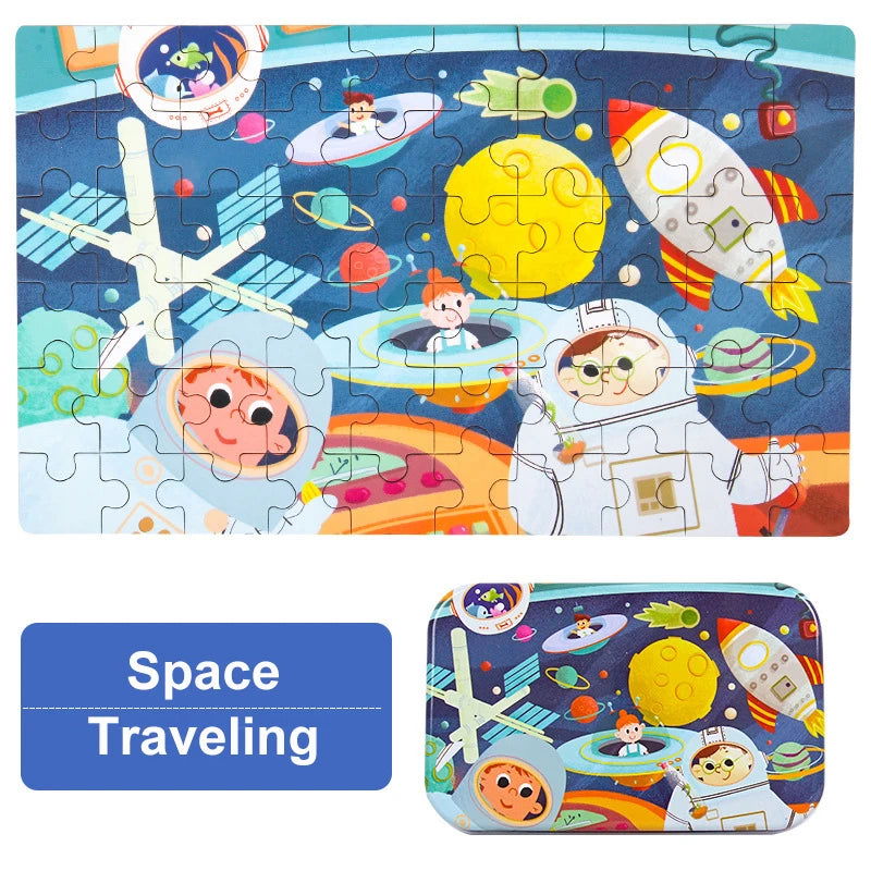 60 Pieces Jigsaw Puzzle Cartoon Animal Vehicle Montessori Games Children Educational Toys for Kids Christmas Gifts - Slobuy