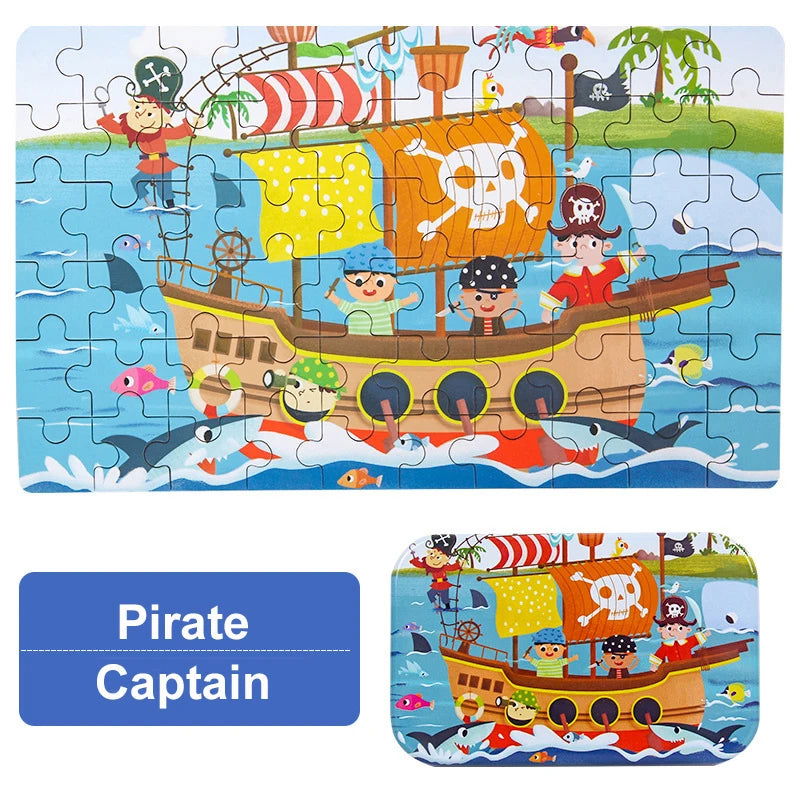 60 Pieces Jigsaw Puzzle Cartoon Animal Vehicle Montessori Games Children Educational Toys for Kids Christmas Gifts - Slobuy