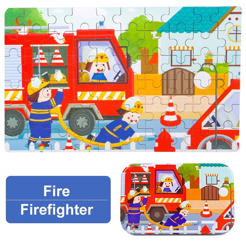 60 Pieces Jigsaw Puzzle Cartoon Animal Vehicle Montessori Games Children Educational Toys for Kids Christmas Gifts - Slobuy