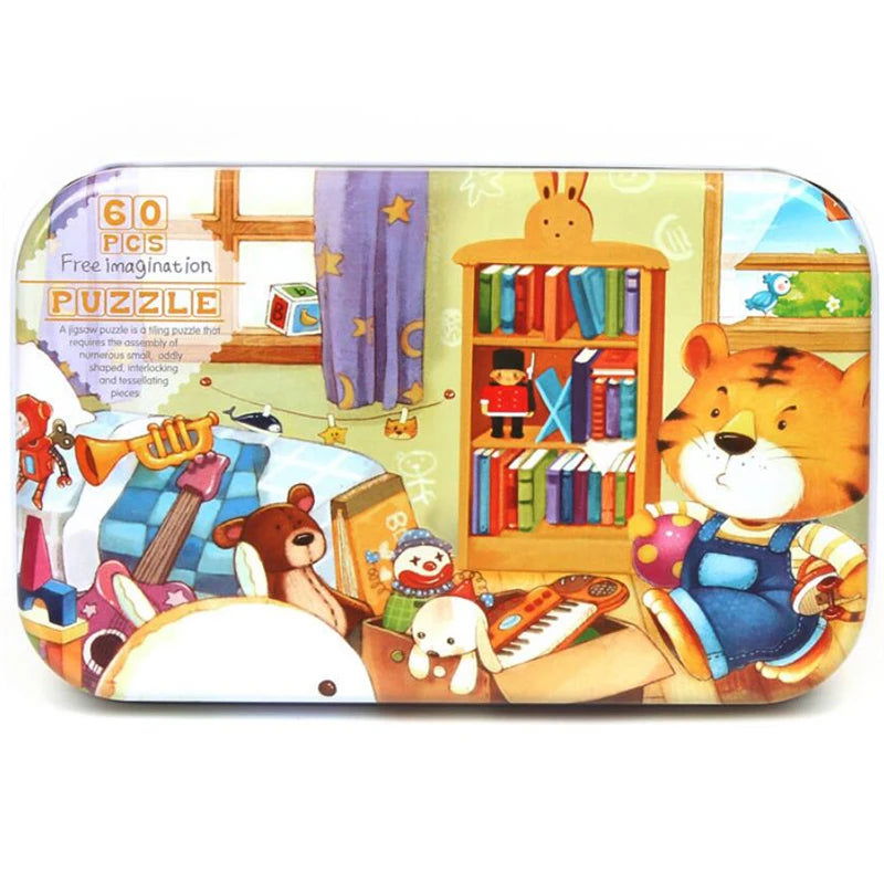 60 Pieces Jigsaw Puzzle Cartoon Animal Vehicle Montessori Games Children Educational Toys for Kids Christmas Gifts - Slobuy
