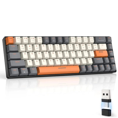 60% Wireless Mechanical Keyboard Bluetooth Dual Mode Hot-Swappable Mini 68-Key Red Switch for PC PS4 Xbox iPhone iPad - Slobuy