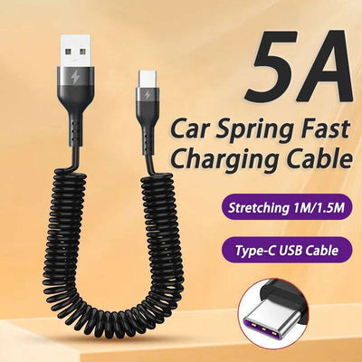 65W 5A Fast Charging Type C Cable Spring Car USB Cable for Samsung Xiaomi Redmi POCO Huawei Honor Phone Accessories USB C Cable - Slobuy
