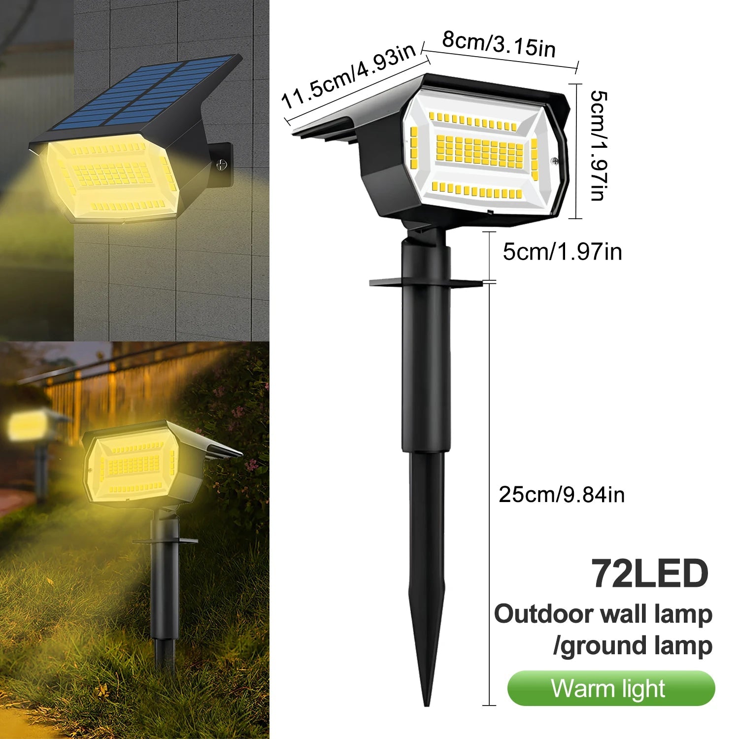 72/68 LED Solar Landscape Lights Outdoor IP65 Waterproof Solar Light with 3 Modes Solar Garden Spotlight for Yard Lawn Walkway - Slobuy