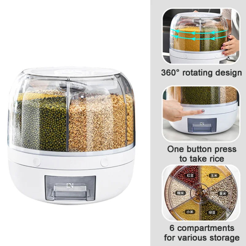 6KG Rotatable 360 Degree Rice Dispenser Sealed Dry Grain Bucket Dispenser Moisture-proof Kitchen Food Container Storage Box - Slobuy