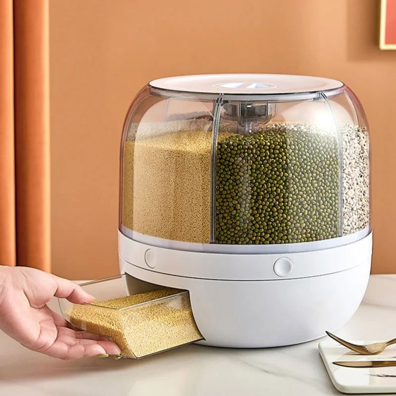 6KG Rotatable 360 Degree Rice Dispenser Sealed Dry Grain Bucket Dispenser Moisture-proof Kitchen Food Container Storage Box - Slobuy