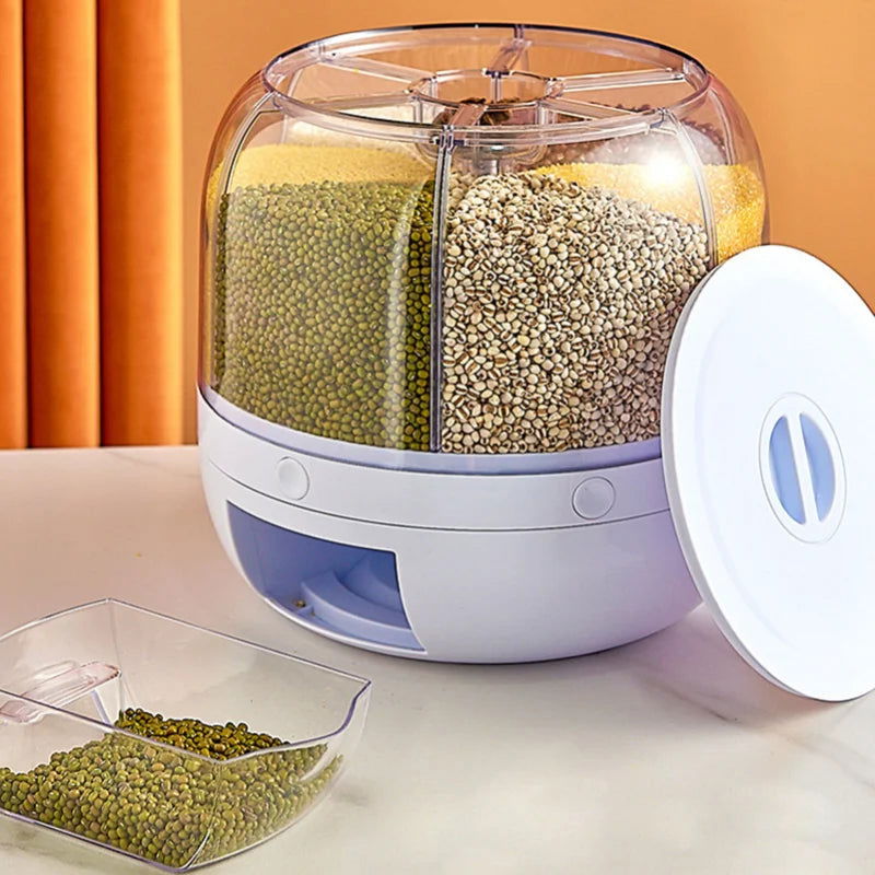 6KG Rotatable 360 Degree Rice Dispenser Sealed Dry Grain Bucket Dispenser Moisture-proof Kitchen Food Container Storage Box - Slobuy
