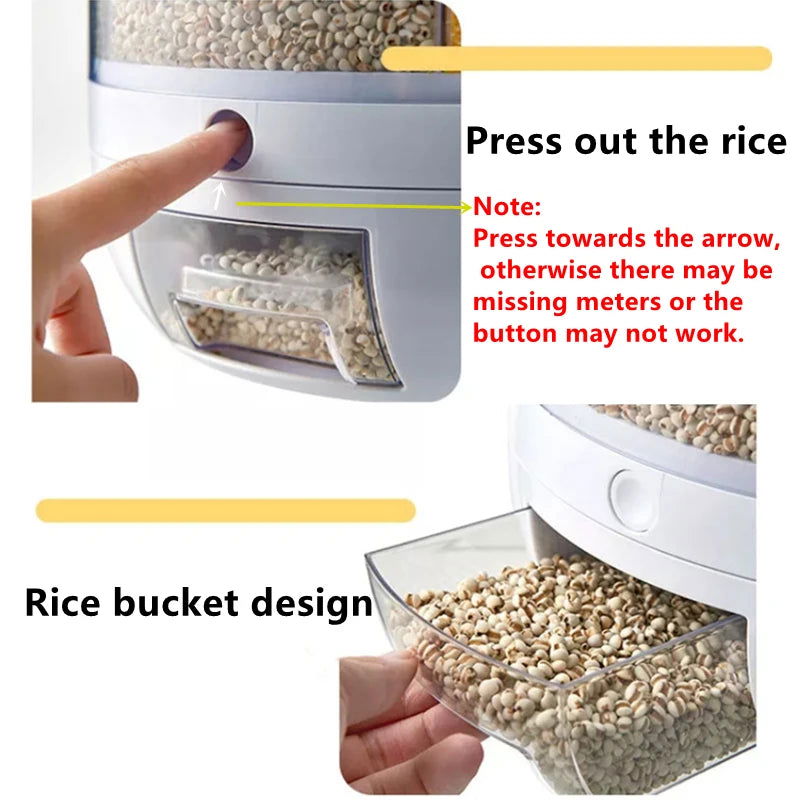 6KG Rotatable 360 Degree Rice Dispenser Sealed Dry Grain Bucket Dispenser Moisture-proof Kitchen Food Container Storage Box - Slobuy