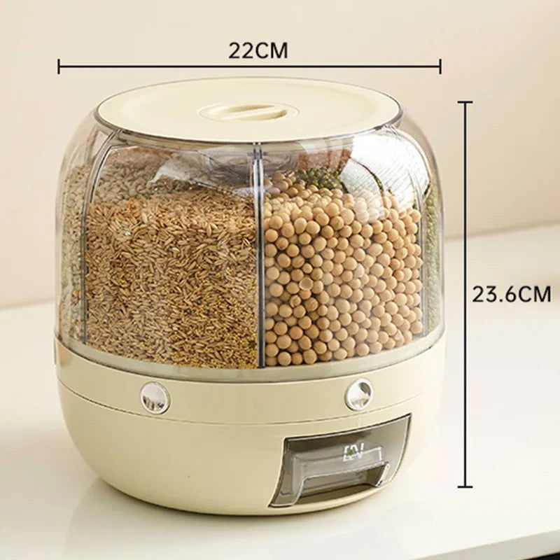 6KG Rotatable 360 Degree Rice Dispenser Sealed Dry Grain Bucket Dispenser Moisture-proof Kitchen Food Container Storage Box - Slobuy