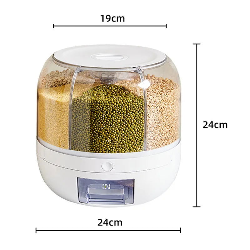6KG Rotatable 360 Degree Rice Dispenser Sealed Dry Grain Bucket Dispenser Moisture-proof Kitchen Food Container Storage Box - Slobuy