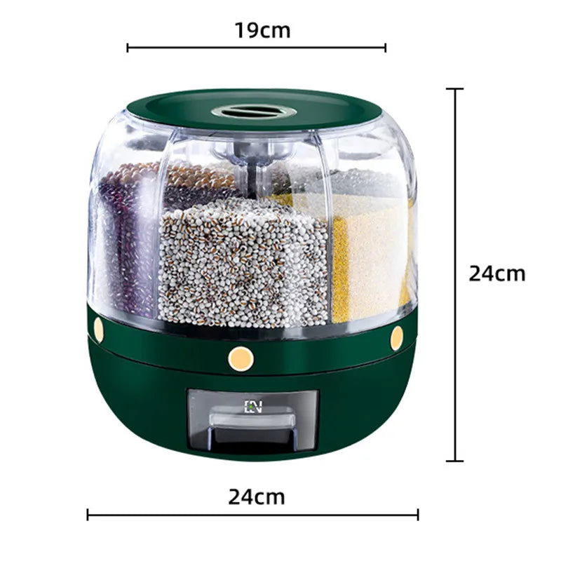 6KG Rotatable 360 Degree Rice Dispenser Sealed Dry Grain Bucket Dispenser Moisture-proof Kitchen Food Container Storage Box - Slobuy